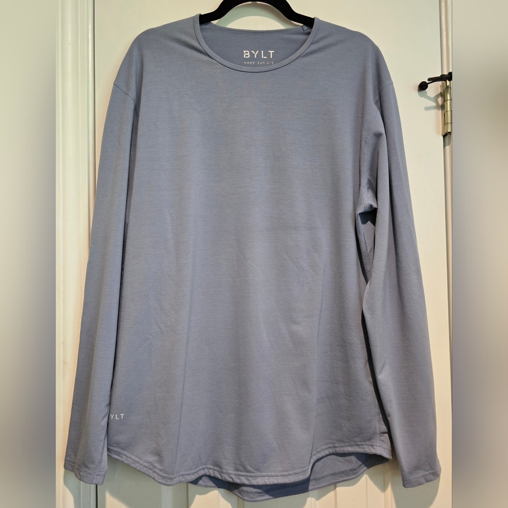 Men's Bylt Size Large Blue Long Sleeve Drop Cut shirt
